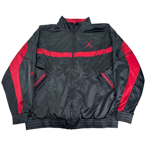 Air Jordan Nike Retro Aj5 Satin Full Zip Jacket Men's XL Ar3130-010 Black & Red - Picture 1 of 8